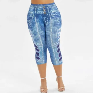 High-waist Faux Denim Capri Pants