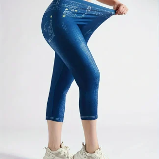 Faux Denim Slim Fit Capri Pants