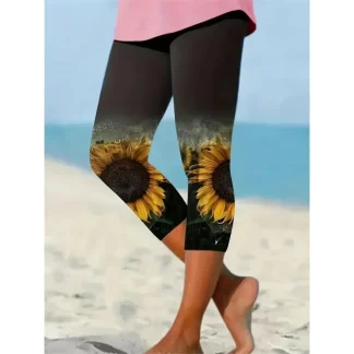 Sunflower Print Legging Capri Pants